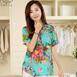 Kimono Style Blouses top Chiffon Printed Short sleeve Casual Women - Cantik Menawan