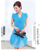 Dress Wanita Cantik - Candy Color Casual Chiffon Floral Print Bow Dresses - Cantik Menawan