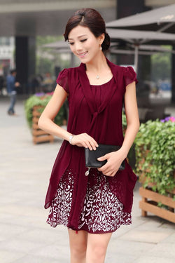 Dress Wanita Cantik - Candy Color Casual Chiffon Floral Print Bow Dresses - Cantik Menawan