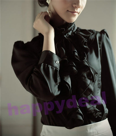 Blus Wanita Model Terbaru Lace Long Sleeve Ruffle Stand Collar - Cantik Menawan