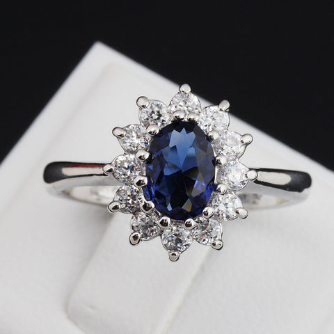 Cincin Cantik Blue Crystal Silver -  Princess Kate Blue Gem - Cantik Menawan
