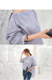 Blouse Wanita Femininas Striped Korean Kimono Long Sleeve Shirt - Cantik Menawan