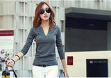 Blouse Wanita Baru Model Korea V-Neck  Knitted Long Sleeve - Cantik Menawan