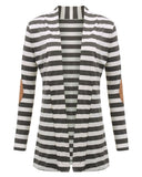 Baju Cardigan Outerwear Wanita Lengan Panjang Striped Printed Casual Elbow Patchwork Knitted Sweater - Cantik Menawan