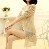 Baju Lengan Panjang Sweater Wanita Cantik Knitted Cardigan Loose Pocket Hollow Long Sleeve - Cantik Menawan