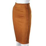 Rok Wanita Suede Solid Color Pencil Skirt High Waist Bodycon Vintage Thick Stretchy - Cantik Menawan