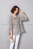 Blouse Wanita Casual Blouse Loose Long Print Tunic Shirt Floral Cotton Linen - Cantik Menawan