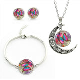Set Perhiasan Cantik - Romantic White And Blue Butterfly Glass Necklace Stud Earrings Bracelet - Cantik Menawan