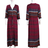 Dress Wanita Terbaru Model Bohemia V-neck  Print Ethnic - Cantik Menawan