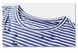 T-Shirt Wanita Short Sleeve Hollow Out Striped Cotton Loose Top Tee - Cantik Menawan