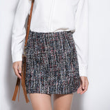Rok Mini Wanita Cantik - Retro Sequin Tweed Wool Skirt High Waist Slim Pencil - Cantik Menawan