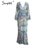 Dress Wanita Boho Floral Print Chiffon - Long Dress Kimono - Cantik Menawan