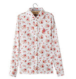 Cotton Blouse Wanita Long-sleeve Printed Flowers Shirts Casual Slim Floral - Cantik Menawan