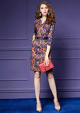 Model Gaun Pesta Cantik & Elegant - Vintage Floral Print Bodycon Slim V Neck Pencil Dress - Cantik Menawan