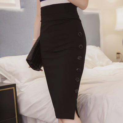 Skirt Wanita Slim - Open Slit Button Slim Pencil Skirt Elegan - Cantik Menawan