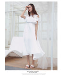 Baju Atasan Wanita Dress Panjang Chiffon Boho Beach Slim Off Shoulder High Waist Dress - Cantik Menawan