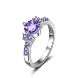 Cincin Cantik Round Zircon Purple Crystal Titanium Steel - Cantik Menawan