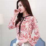 Atasan Wanita Cantik & Elegan -  Korean Style Flare Sleeve Print Blouse - Cantik Menawan