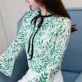 Atasan Wanita Cantik & Elegan -  Korean Style Flare Sleeve Print Blouse - Cantik Menawan