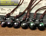 Kalung Wanita Natural Obsidian Rainbow Eye Transfer Good Luck Bead Pendant Necklace Rope Chain - Cantik Menawan