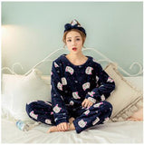 Piyama Wanita Jaket Tidur Model Baru Gambar Cartoon 1Set plus Celana Bawahan - Cantik Menawan