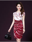 Pakaian Pesta Baju Dress Silk atau Sutra Vintage Flower Printed  Fashion Mulberry O-Neck - Cantik Menawan