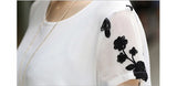 Atasan Wanita Cantik - Chiffon Loose Short Sleeve Shirt Embroidery Flower Print Patchwork Tops - Cantik Menawan