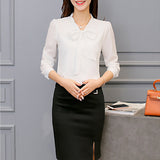 Blouse Wanita Cantik - Long Sleeve Slim Bow Chiffon Office Work Wear - Cantik Menawan