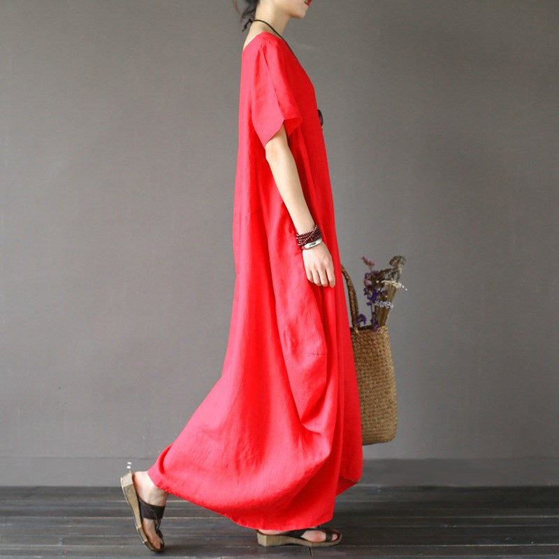 Baju Dress Wanita Panjang Crewneck 3/4 Batwing Sleeve Baggy Maxi - Cantik Menawan