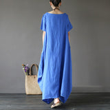 Baju Dress Wanita Panjang Crewneck 3/4 Batwing Sleeve Baggy Maxi - Cantik Menawan