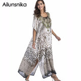 Baju Dress Wanita Model African Ethnic Print Kaftan Maxi Longgar - Cantik Menawan