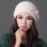 Topi Rajut Wanita Cantik -  Double Layer Rabbit Hair Knitted Hat Elegant Casual Wool - Cantik Menawan