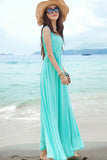 Dress Cantik - Women Ladies Summer Beach Loose Chiffon Floor Length Bohemian Sexy Maxi Blue - Cantik Menawan
