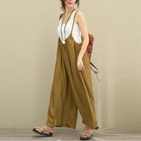 Celana Panjang Wanita Terkini Vocation Dungarees Casual Cotton Linen Jumpsuits Rompers - Cantik Menawan
