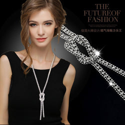 Kalung Wanita Kekinian Crystal Panjang Tassel Black Beads Chain - Cantik Menawan
