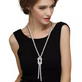 Kalung Wanita Kekinian Crystal Panjang Tassel Black Beads Chain - Cantik Menawan
