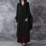 Dress Wanita Panjang Longgar Cotton Linen  Solid Vintage Model Gaun Pesta dan Kasual - Cantik Menawan