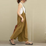 Celana Panjang Wanita Terkini Vocation Dungarees Casual Cotton Linen Jumpsuits Rompers - Cantik Menawan
