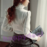 Blus Wanita Model Terbaru Lace Long Sleeve Ruffle Stand Collar - Cantik Menawan