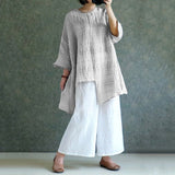 Blouse Wanita Lengan Panjang Terbaru Cotton Linen Vintage Split Baggy - Cantik Menawan