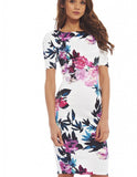 Dress Wanita Resmi dan Casual Terbaru Vestidos Sheath Floral Print O-Neck - Cantik Menawan