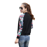 Jaket Wanita Terbaru Lengan Panjang Flower Print Thin Bomber Coat Jackets - Cantik Menawan