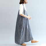 Dress Wanita Terbaru Strap Sleeveless Solid Baggy Backless Long Dungarees Cotton Linen - Cantik Menawan