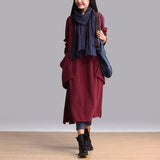 Dress Wanita Lengan Panjang Model Terbaru Vintage Cotton Loose Solid - Cantik Menawan