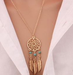 Tassels Feather Pendant Necklace Jewelry Bohemia - Cantik Menawan
