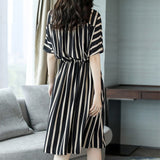 Dress Wanita Terbaru Elegan Striped Midi Untuk Kasual dan Kerja Kantor - Cantik Menawan