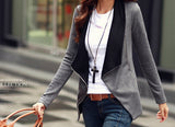 Cardigan Wanita Terbaru Elegant -  Black Zipper Long Sleeve Slim Draped Collar - Cantik Menawan