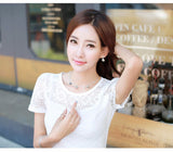 Baju Blouse Wanita Model Korea Chiffon Blouse Lace Crochet - Cantik Menawan